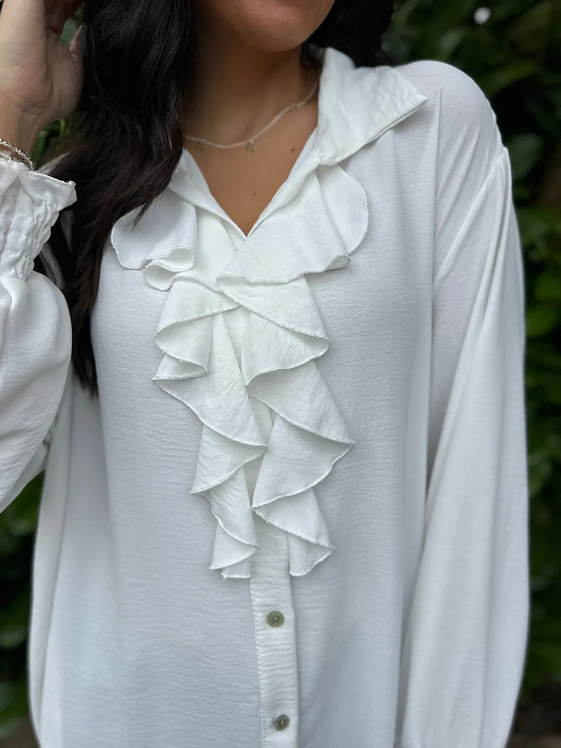 White Ruffle Front Blouse Annie