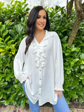 White Ruffle Front Blouse Annie