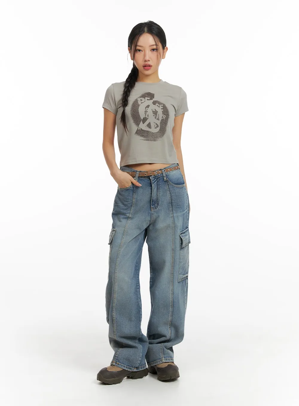 Wide Leg Cargo Denim Jeans CF427