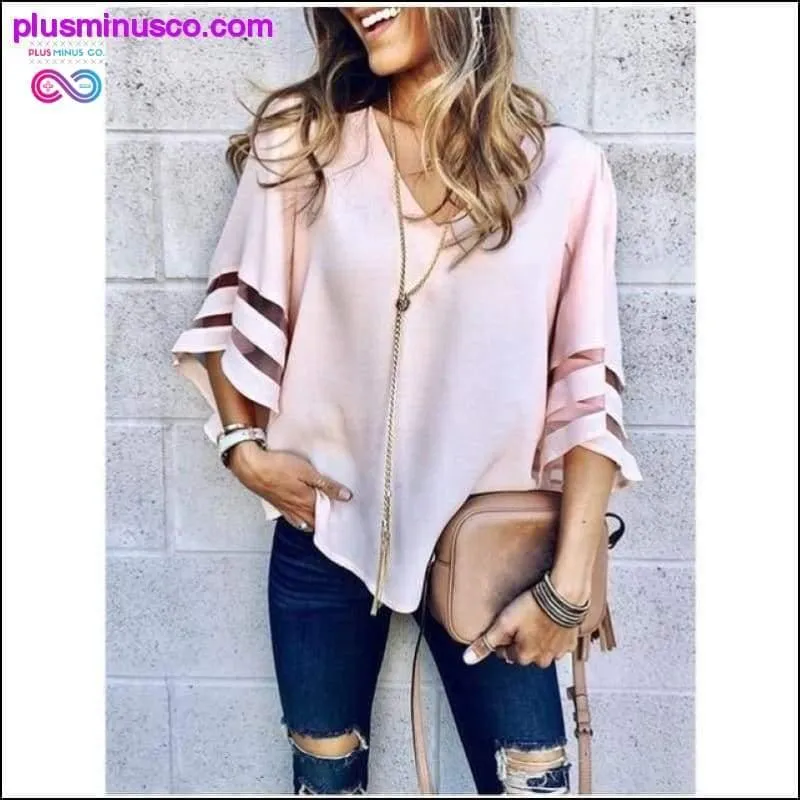 Women Casual Loose V Neck Kimono Chiffon Blouse Lady Summer