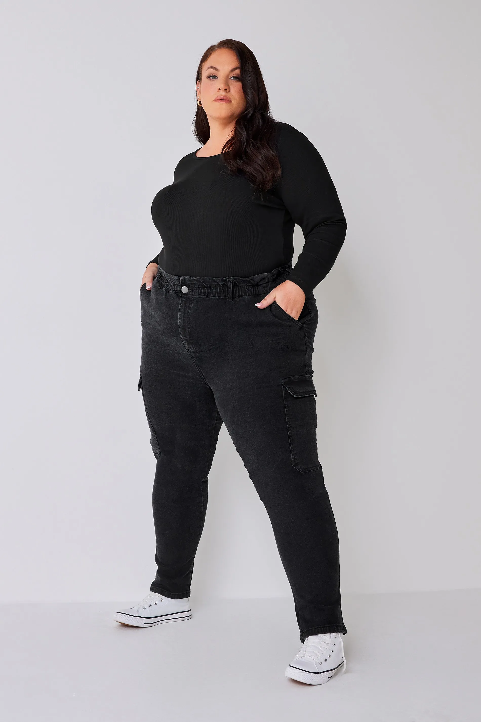 YOURS Curve Black Cargo Mom Jeans